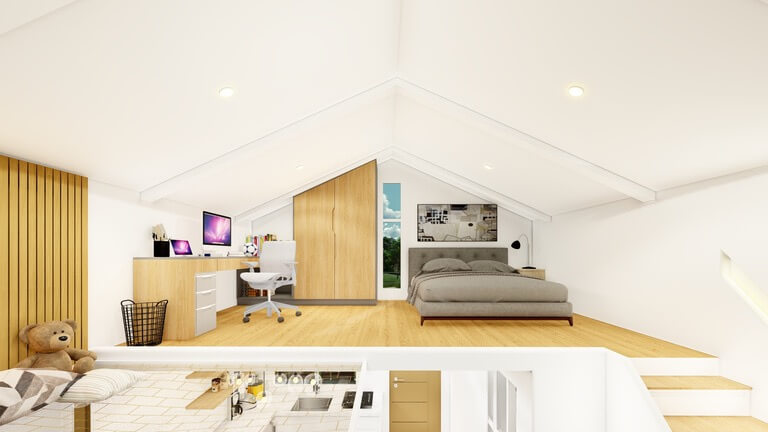 Modern attic bedroom interior designed by contractors in the Philippines