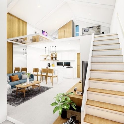 Loft-style home interior designed using expert construction drawing techniques.