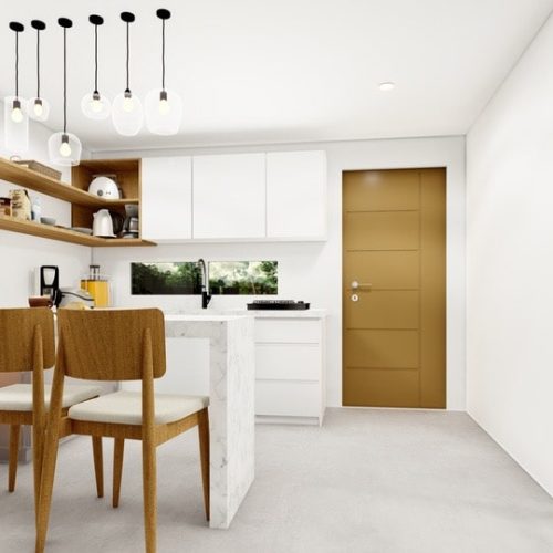 Minimalist kitchen layout created using expert construction drawing techniques.