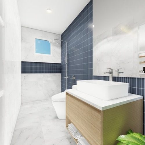 Bathroom interior designed with expert construction drawing for modern residential style.